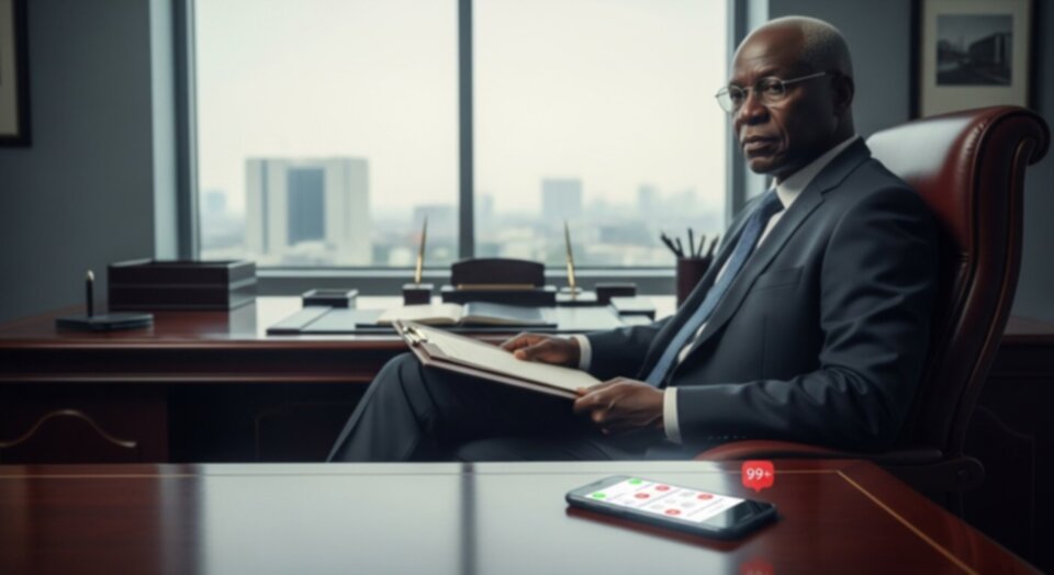 Executive ignoring a ringing phone or message notification